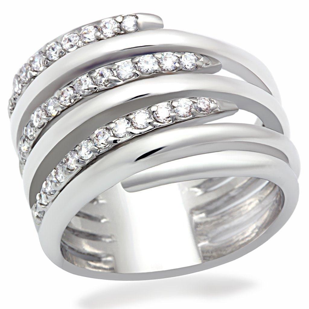 LO2075 - Rhodium Brass Ring with AAA Grade CZ in Clear - Lacatang Market