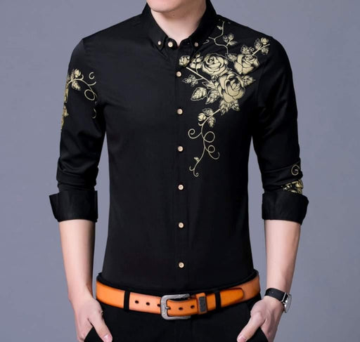 Mens Slim Fit Long Sleeve Floral Shirt - Lacatang Market