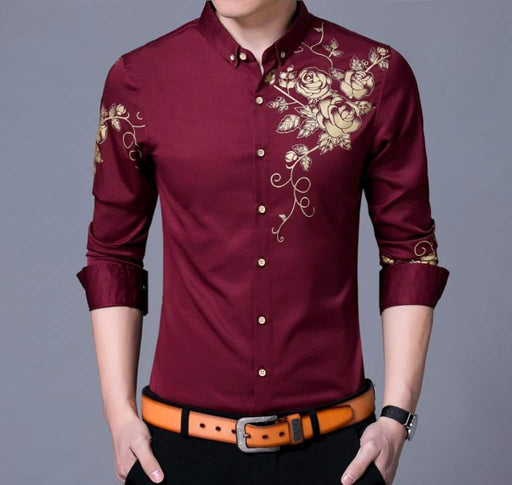 Mens Slim Fit Long Sleeve Floral Shirt - Lacatang Market