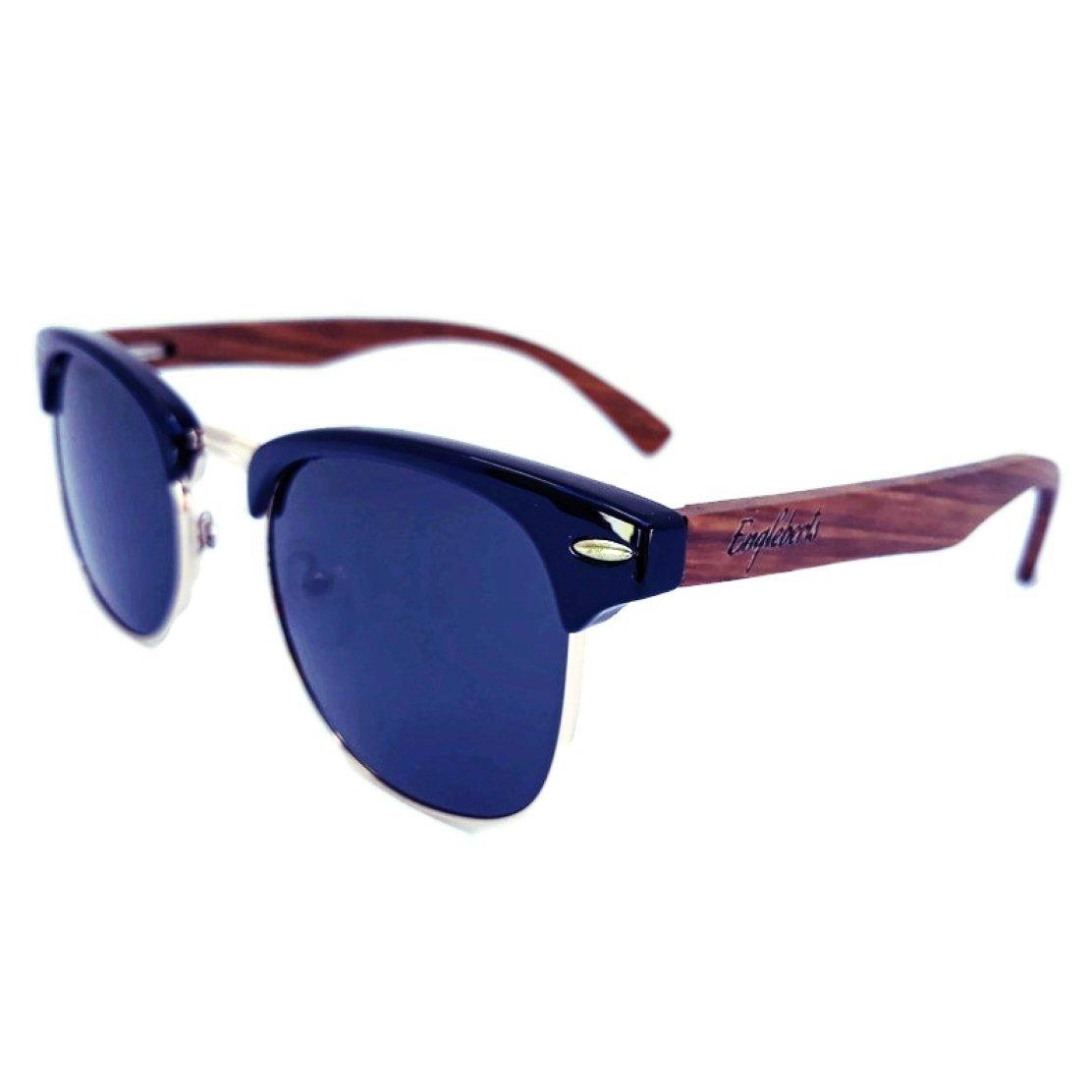 Real Walnut Wood Club Style Sunglasses With Bamboo Case, Polarized