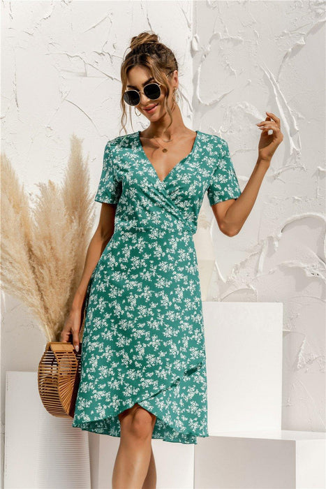 Sexy V Neck Floral Print Boho Beach Dress - Lacatang Market