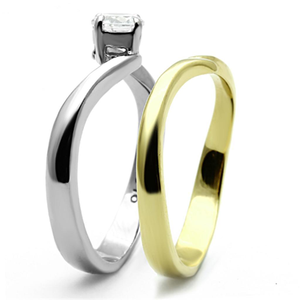 TK1092 - Two-Tone IP Gold (Ion Plating) Stainless Steel Ring with AAA